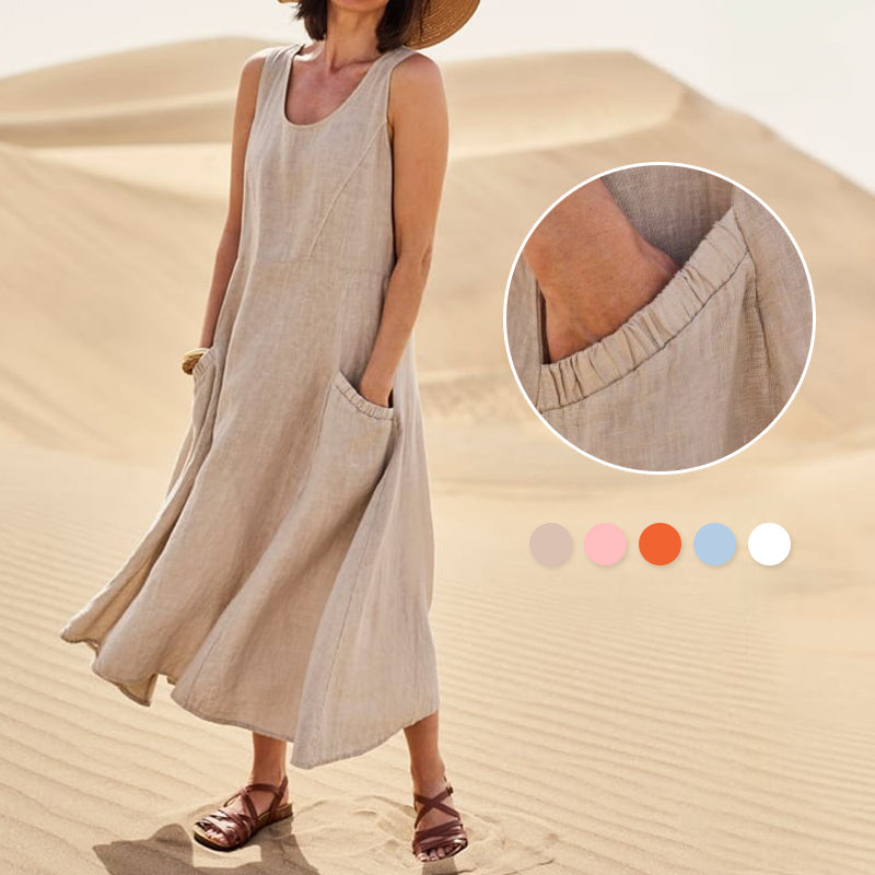 Women's Sleeveless Cotton And Linen Dress