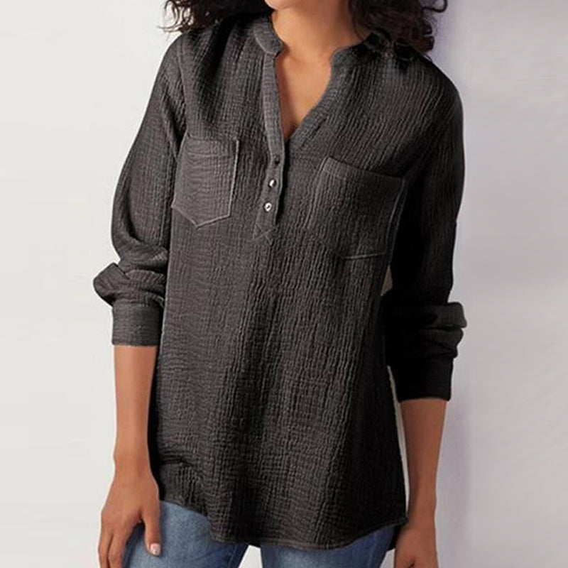 Ladies V-Neck Pocket Shirt