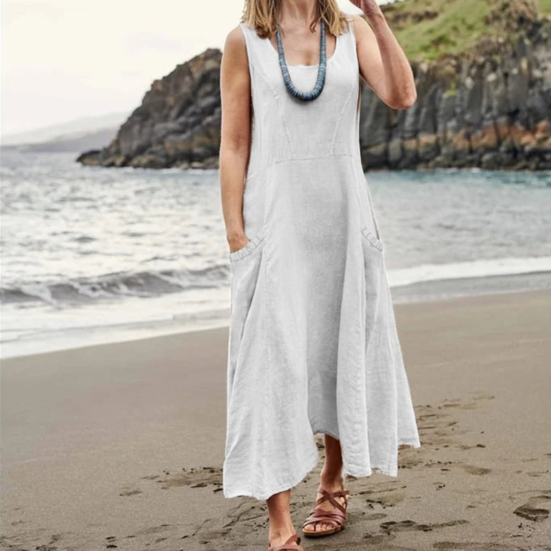 Women's Sleeveless Cotton And Linen Dress