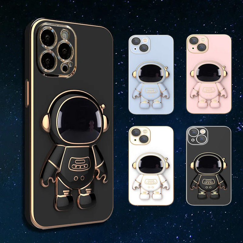 6D Plating Astronaut Hidden Stand Case Cover for iPhone