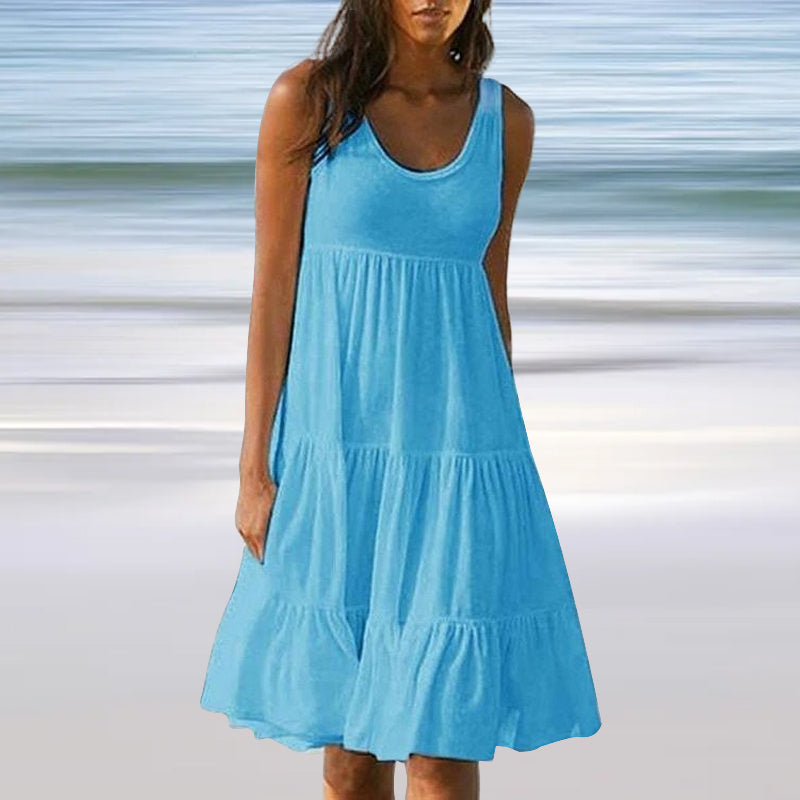 Paneled Solid Sleeveless Beach Midi Dress