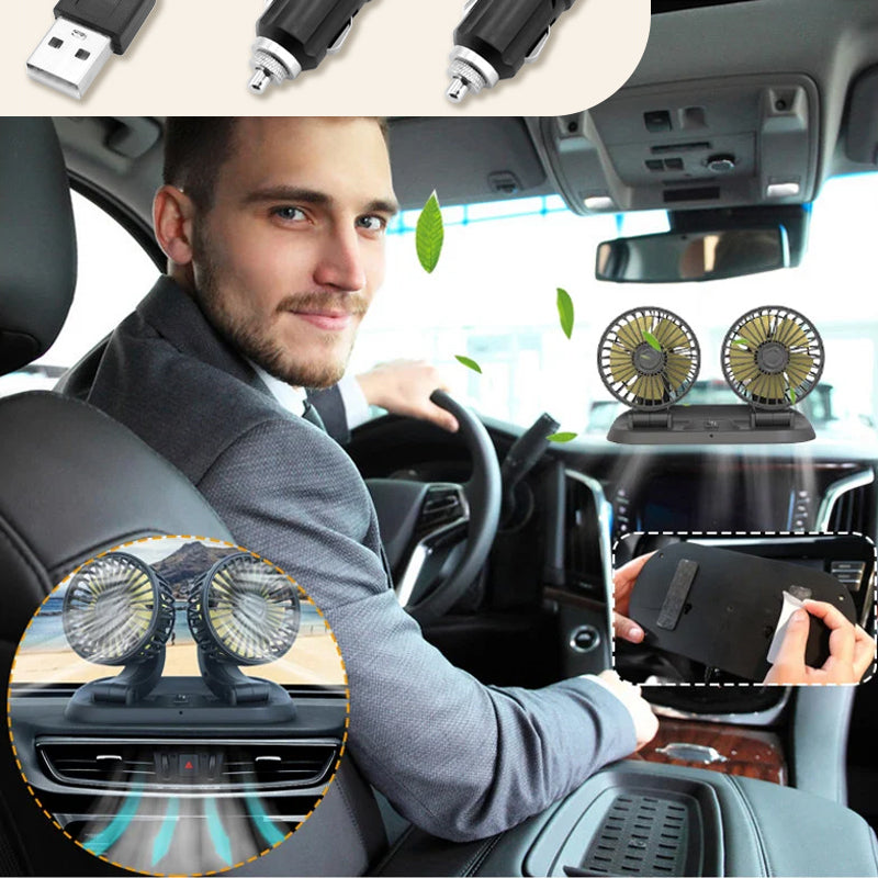 Foldable Car Dual-Head Fan